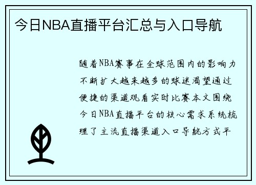 今日NBA直播平台汇总与入口导航