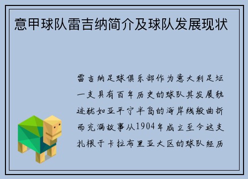 意甲球队雷吉纳简介及球队发展现状